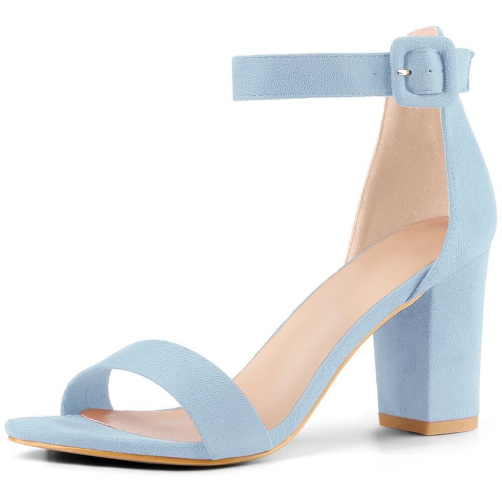 Ankle Strap Open Toe Chunky High Heels Sandals Sky Blue